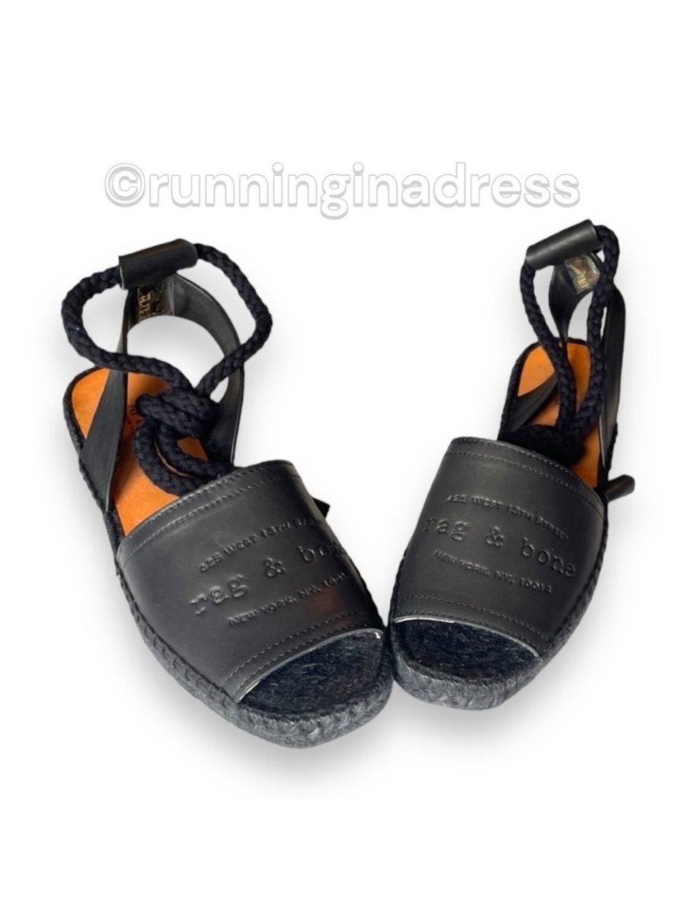 rag & bone Estelle Black Leather Espadrille Sandals Ankle Tie Wrap Flat 7.5 37.5 - Picture 15 of 15